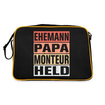 Monteur Vater Ehemann Held - Retro Tasche - Schwarz/Gold - Hinten