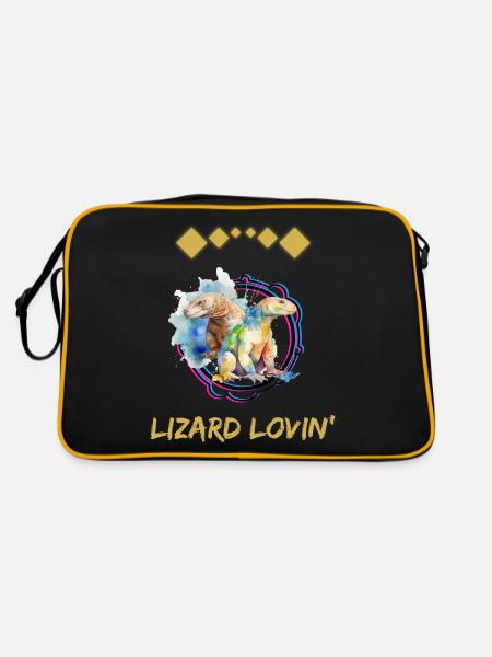 Lézards Reptiles Aquarelle Cadeau - Sac Retro - noir/or - Dos