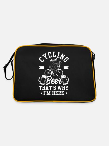 Radfahren Und Bier Deshalb Bin Ich Hier Fahrrad - Retro Tasche - Schwarz/Gold - Hinten