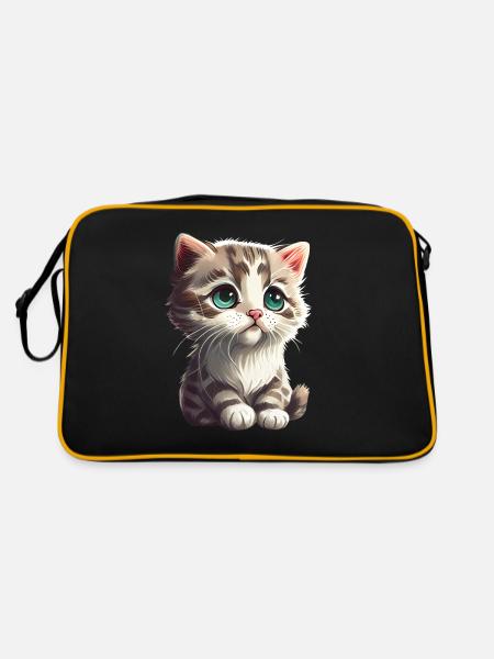 Katze Kätzchen Geschenk - Retro Tasche - Schwarz/Gold - Hinten