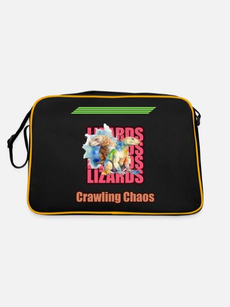 Echsen Reptilien Aquarell Geschenk - Retro Tasche - Schwarz/Gold - Hinten