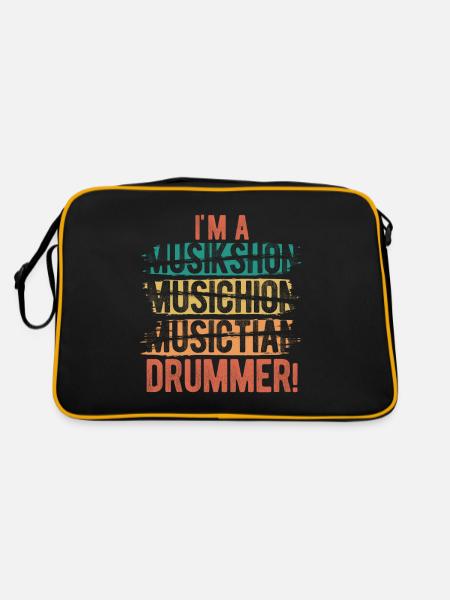 Schlagzeug Spieler Drummer - Retro Tasche - Schwarz/Gold - Hinten