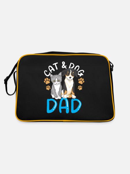 Chat et chien papa garçon type chat amoureux - Sac Retro - noir/or - Dos