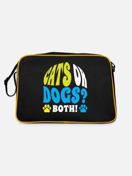 Katzen Oder Hunde Beide Liebhaber Katze Hund - Retro Tasche - Schwarz/Gold - Hinten