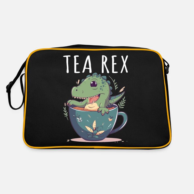 Tea Rex Süßer Dino in Teetasse - Retro Tasche - Schwarz/Gold