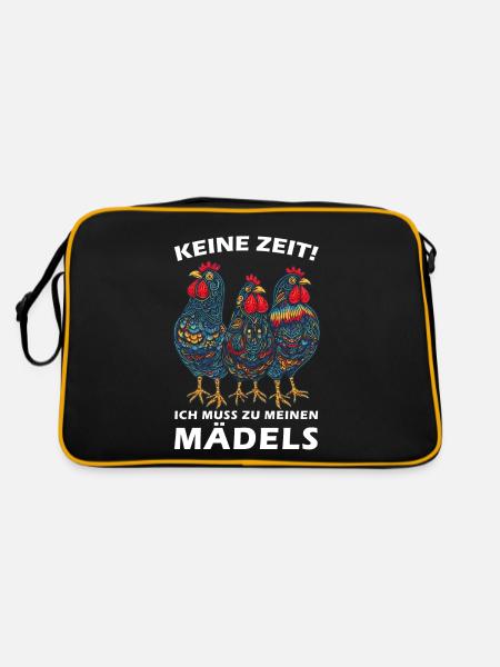 Witziger Spruch Landwirt Bauer Hühner Henne - Retro Tasche - Schwarz/Gold - Hinten