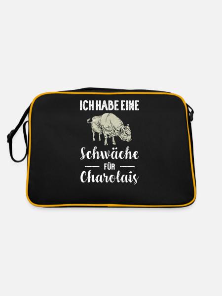 Charolais Rind I Frankreich Rinderzucht für - Retro Tasche - Schwarz/Gold - Hinten