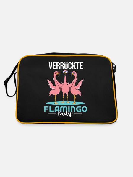 Verrrückte Flamingo Lady - Retro Tasche - Schwarz/Gold - Hinten