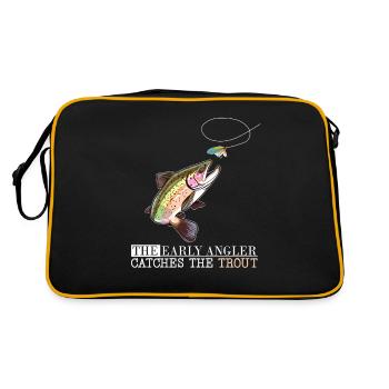 Trout Fishing - The Early Angler Catches the Trout - Retro Tasche - Schwarz/Gold - Hinten