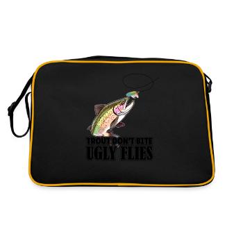 Trout Fishing - Trout Don't Bite Ugly Flies, - Retro Tasche - Schwarz/Gold - Hinten