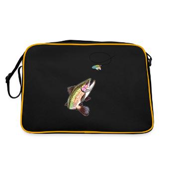 Trout Fly Fishing - Trout Biting a Fly Lure - Retro Tasche - Schwarz/Gold - Hinten