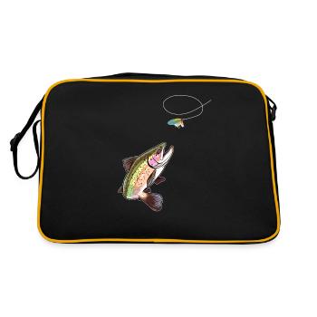 Trout Fly Fishing - Trout Biting a Fly Lure - Retro Tasche - Schwarz/Gold - Hinten