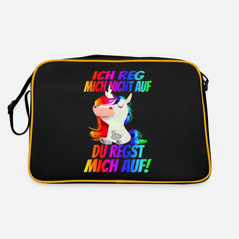 Ich reg mich nicht auf sondern Du! Regenbogen - Retro Tasche - Schwarz/Gold