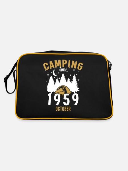 Geburtstag: Camping seit Oktober 1959 Zelten - Retro Tasche - Schwarz/Gold - Hinten