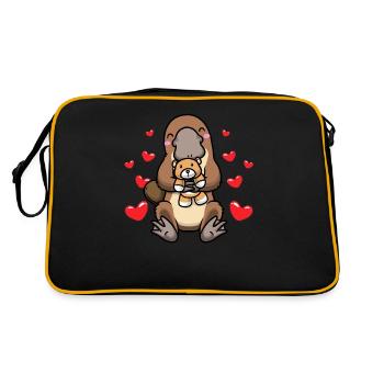 Kawaii platypus with plush platypus - Retro Bag - black/gold - Back