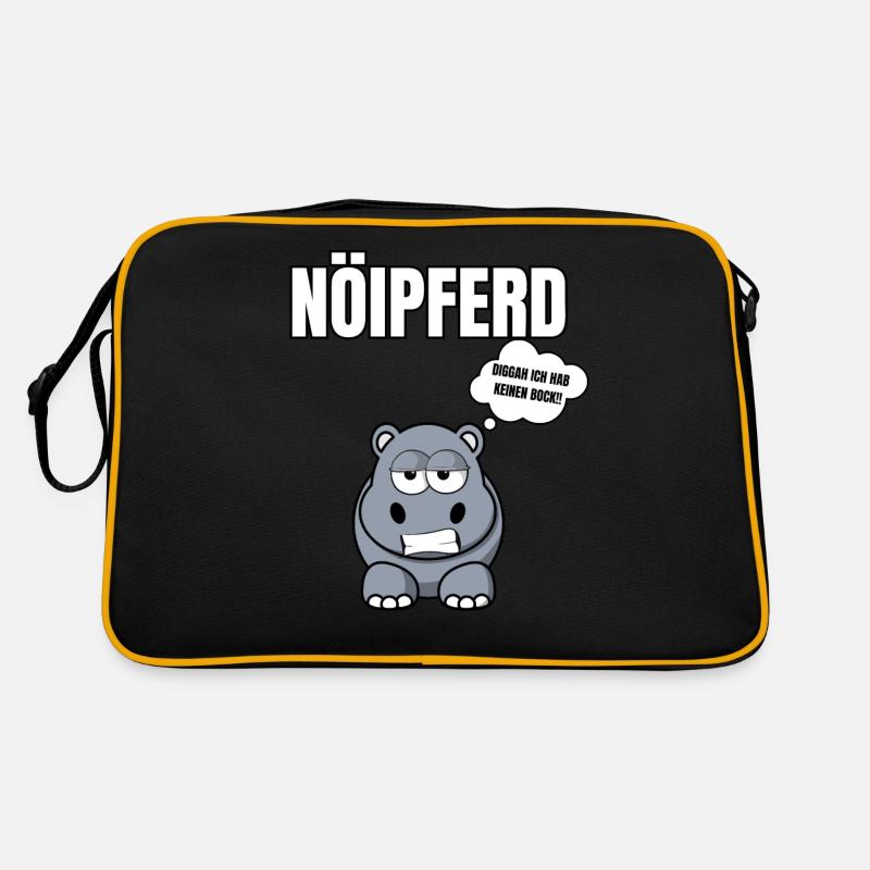 Gelangweiltes Nilpferd / Nölpferd / Keinen Bock - Retro Tasche - Schwarz/Gold