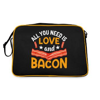 Alles was du brauchst ist Liebe und Speck - Retro Tasche - Schwarz/Gold - Hinten