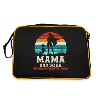 Team Super Mama und Sohn Muttertag - Retro Tasche - Schwarz/Gold - Hinten