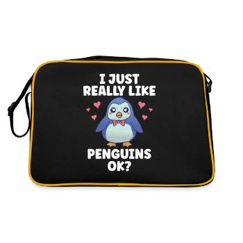 Ich Mag Pinguine Einfach Sehr Tier Süß Pinguin - Retro Tasche - Schwarz/Gold - Hinten
