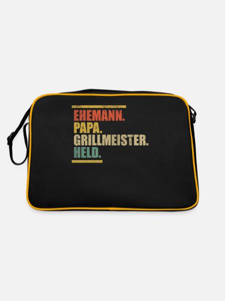 Ehemann Papa Grillmeister Held Retro Vatertag - Retro Tasche - Schwarz/Gold - Hinten