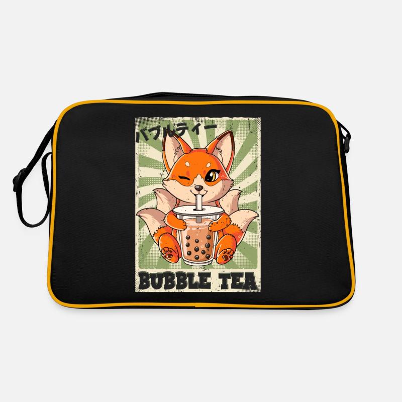 Boba Tea Kitsune Bubble Tea - Retro Tasche - Schwarz/Gold