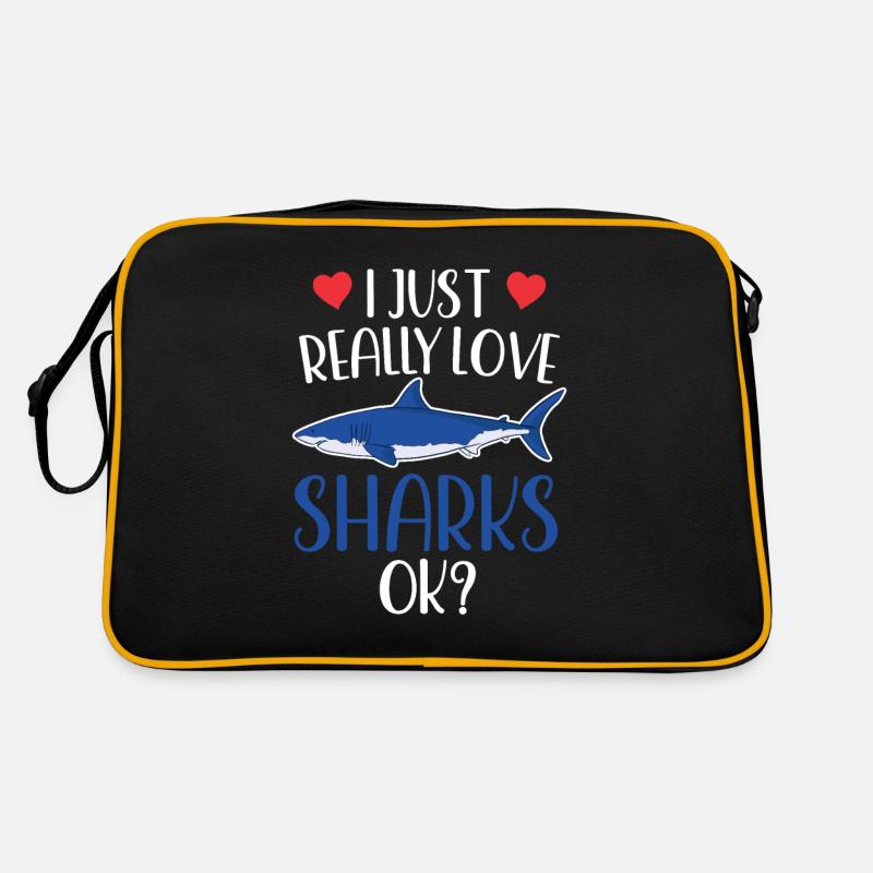 J’aime les requins vraiment ok requin à dents de requin - Sac Retro - noir/or