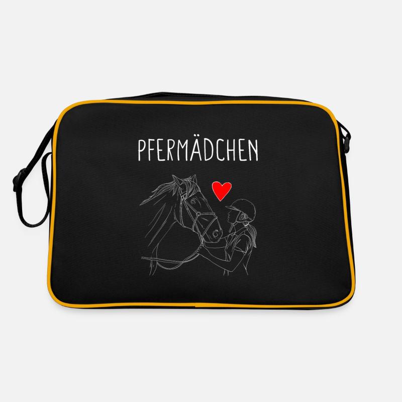 Pferdemädchen I Reiten Haflinger Pferdehof - Retro Tasche - Schwarz/Gold