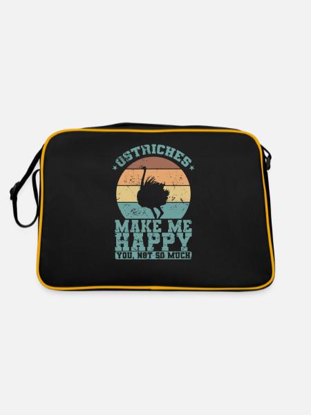 Ostriches Make me Happy You not so much Vogel - Retro Tasche - Schwarz/Gold - Hinten