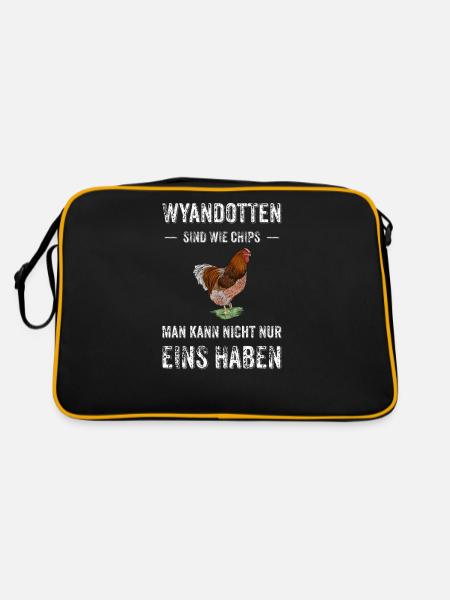 Wyandotten Huhn I Henne Ei Hahn Motiv für - Retro Tasche - Schwarz/Gold - Hinten
