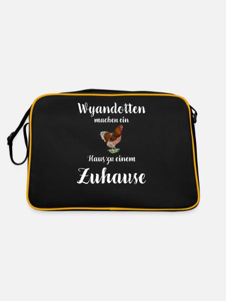 Wyandotten Huhn I Henne Ei Hahn Motiv für - Retro Tasche - Schwarz/Gold - Hinten