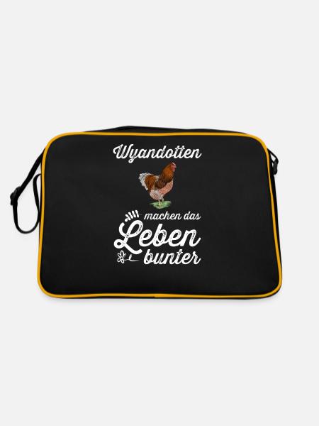 Wyandotten Huhn I Henne Ei Hahn Motiv für - Retro Tasche - Schwarz/Gold - Hinten