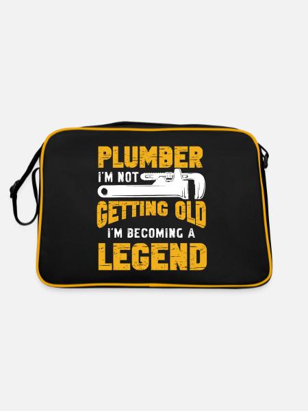 Handwerker Installateur Spruch Klempner - Retro Tasche - Schwarz/Gold - Hinten