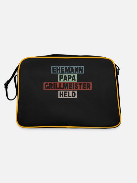 Ehemann Papa Grillmeister Held Retro Vatertag - Retro Tasche - Schwarz/Gold - Hinten