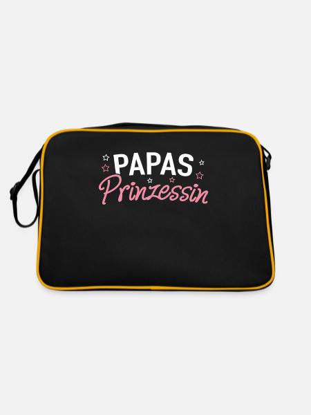 Papas Prinzessin Töchter Nachwuchs Schwangerschaft - Retro Tasche - Schwarz/Gold - Hinten