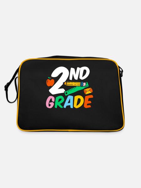 Zweite Klasse Zweitklässler Lehrer Schüler Schule - Retro Tasche - Schwarz/Gold - Hinten