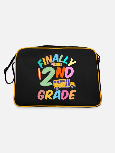 Endlich Zweite Klasse Lehrer Schule Zweitklässler - Retro Tasche - Schwarz/Gold - Hinten