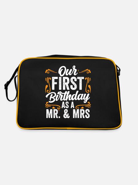 Our First Birthday as a Man and Woman Sayings - Retro Bag - black/gold - Back