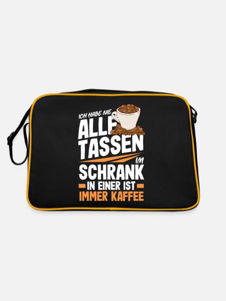 Ich habe nicht alle Tassen in Schrank aber immer - Retro Tasche - Schwarz/Gold - Hinten