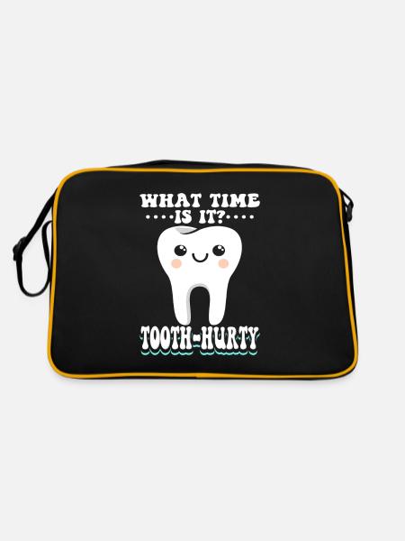 Wie spät ist es? Zahnschmerzen - Retro Tasche - Schwarz/Gold - Hinten