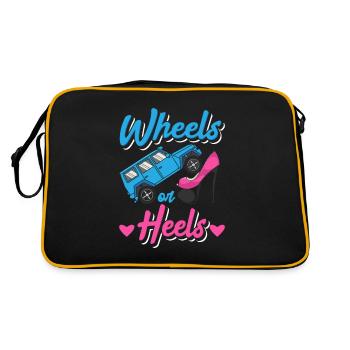 Wheels Or Heels Gender Reveal - Retro Tasche - Schwarz/Gold - Hinten