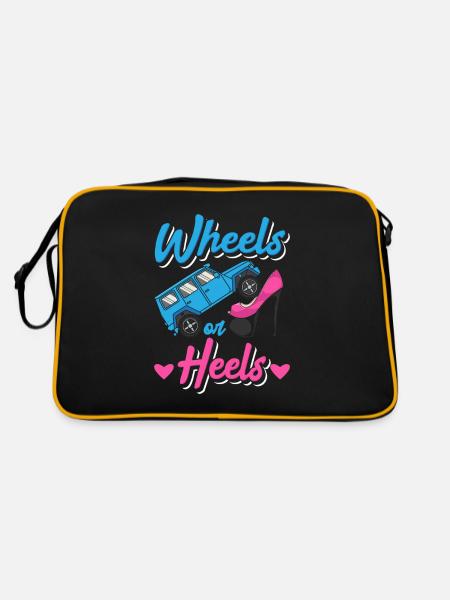 Wheels Or Heels Gender Reveal - Retro Tasche - Schwarz/Gold - Hinten