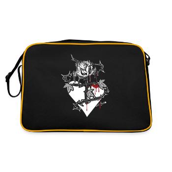 Bleeding rose with cross stem and heart, gift - Retro Bag - black/gold - Back
