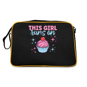Mit disen Design Girl Runs On Cupcake - Retro Tasche - Schwarz/Gold - Hinten
