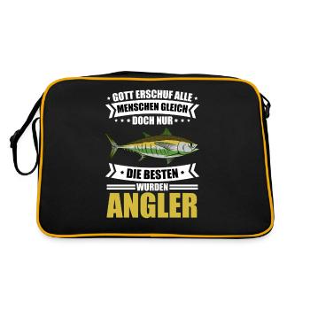 Angeln Lustig Fischart Hecht Gott Und Angler - Retro Tasche - Schwarz/Gold - Hinten