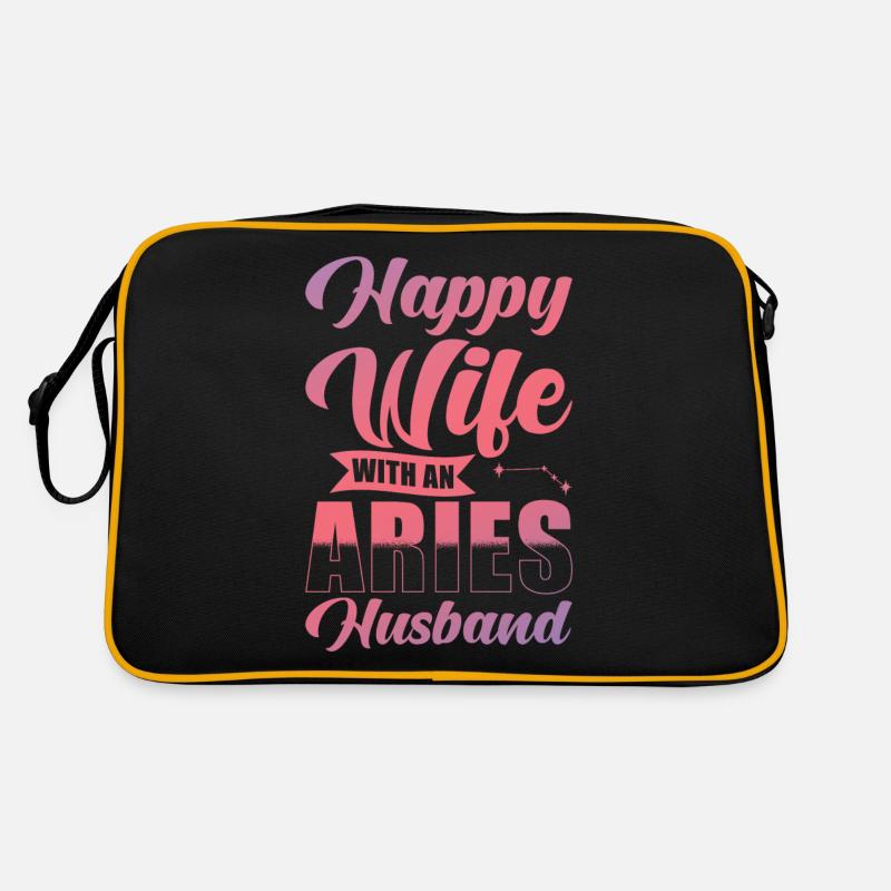 Widder Glückliche Frau mit Wasserman Ehemann - Retro Tasche - Schwarz/Gold