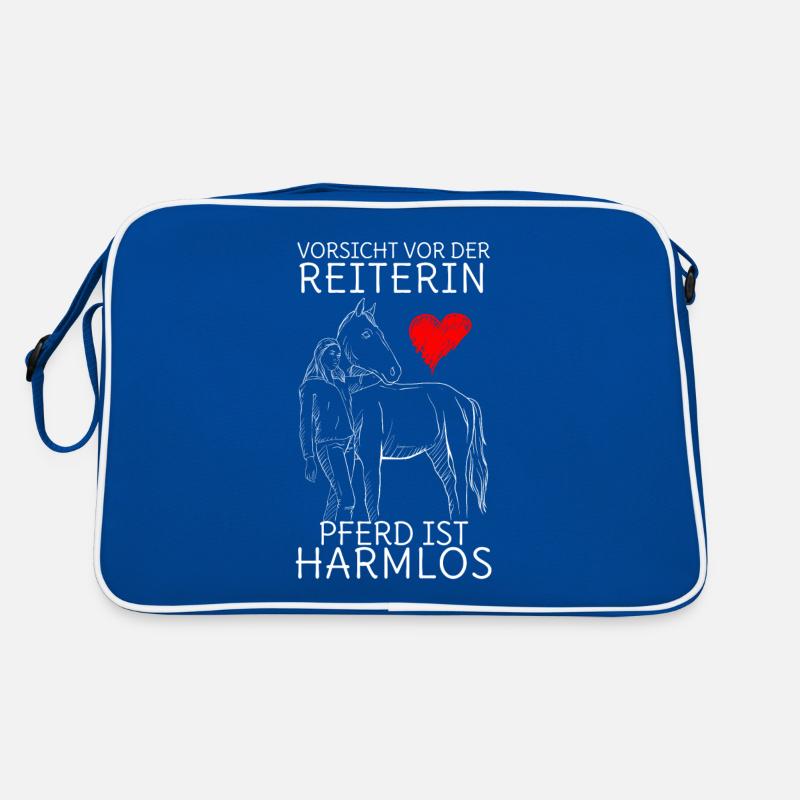 Vorsicht vor der Reiterin das Pferd ist harmlos Retro Tasche