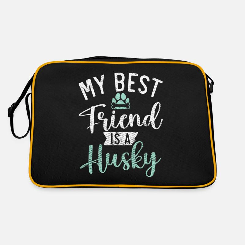 Husky-Hunde-Geschenke - Retro Tasche - Schwarz/Gold