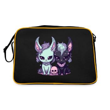 Kawaii Pastel Goth Süße Und Gruselige Hexenkatzen - Retro Tasche - Schwarz/Gold - Hinten
