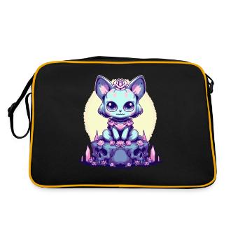 Kawaii Pastel Goth Süße Gruselige Hexenkatze - Retro Tasche - Schwarz/Gold - Hinten