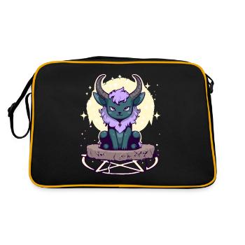 Kawaii Pastel Goth Süße Gruselige Gehörnte Katze - Retro Tasche - Schwarz/Gold - Hinten